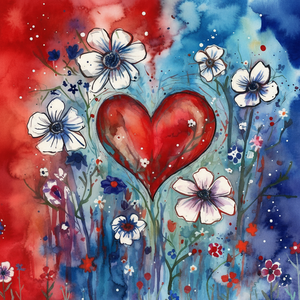 Red Blue Love Flower Background Cloth