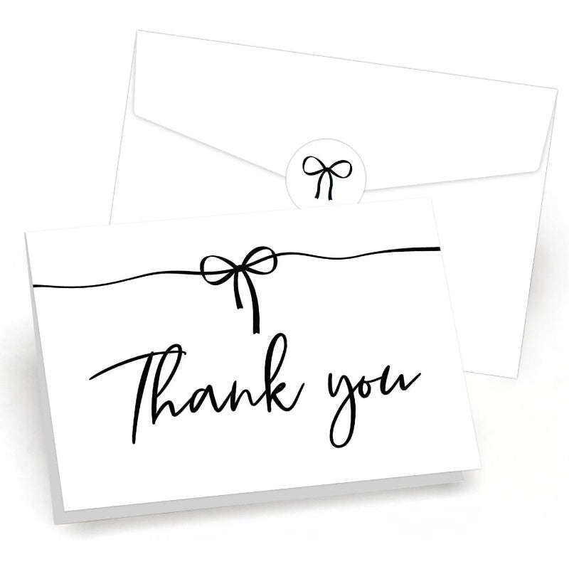 48pxs Black Bow Thank You Cards