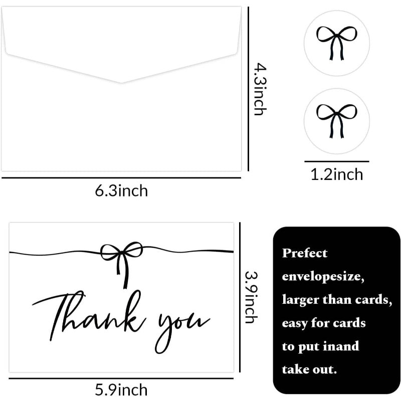 48pxs Black Bow Thank You Cards