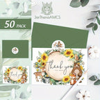 50pxs Sunflower Thank You Cards
