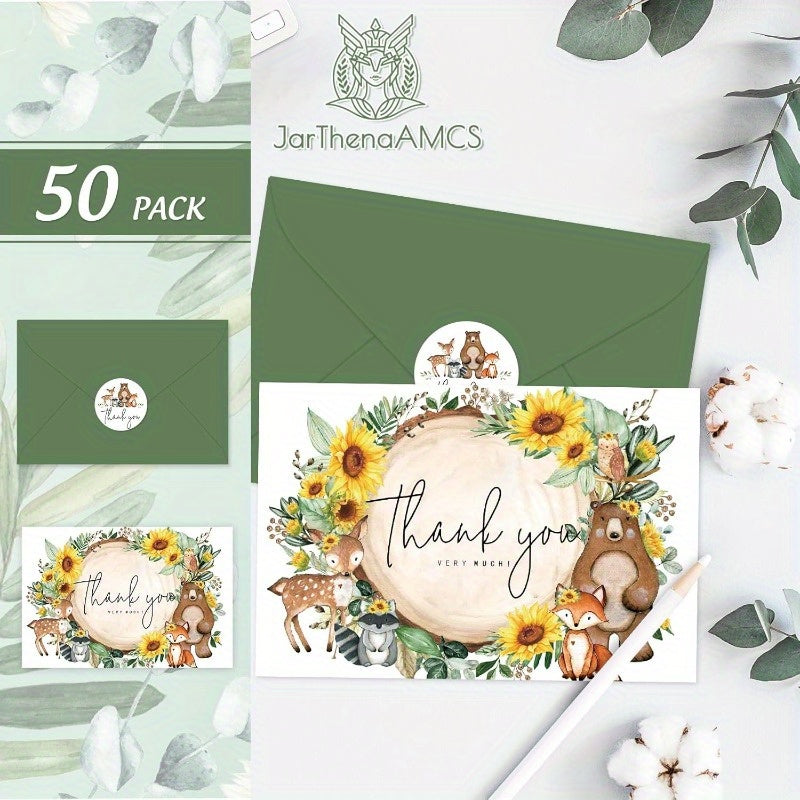 50pxs Sunflower Thank You Cards