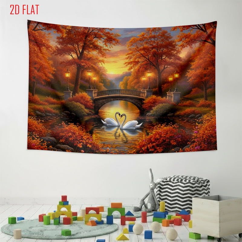 Autumn Swan Bridge Photo Background Cloth