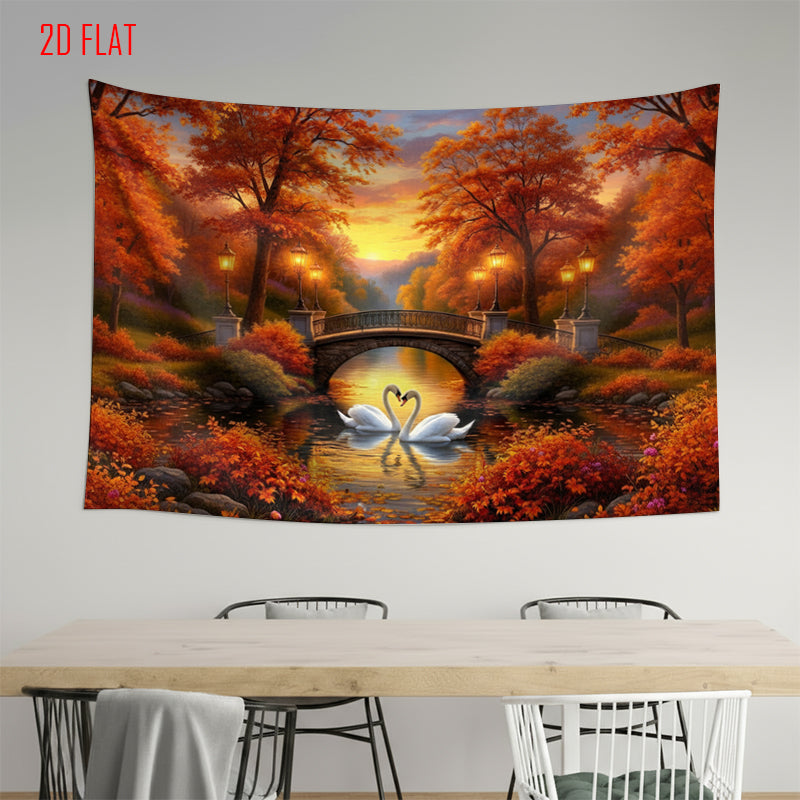 Autumn Swan Bridge Photo Background Cloth