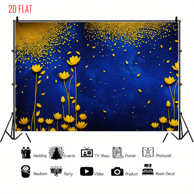 Blue Gold Flower Backdrop