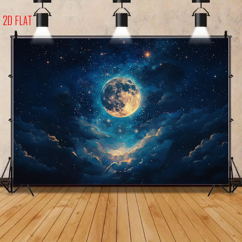 Starry Sky Full Moon Backdrop