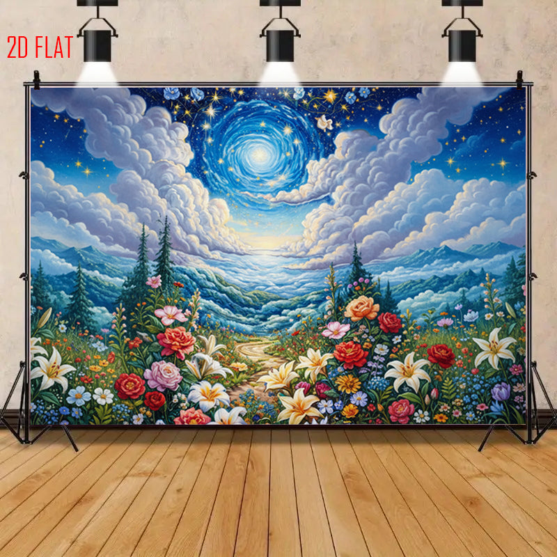 Starry Sky Forest Path Background Cloth