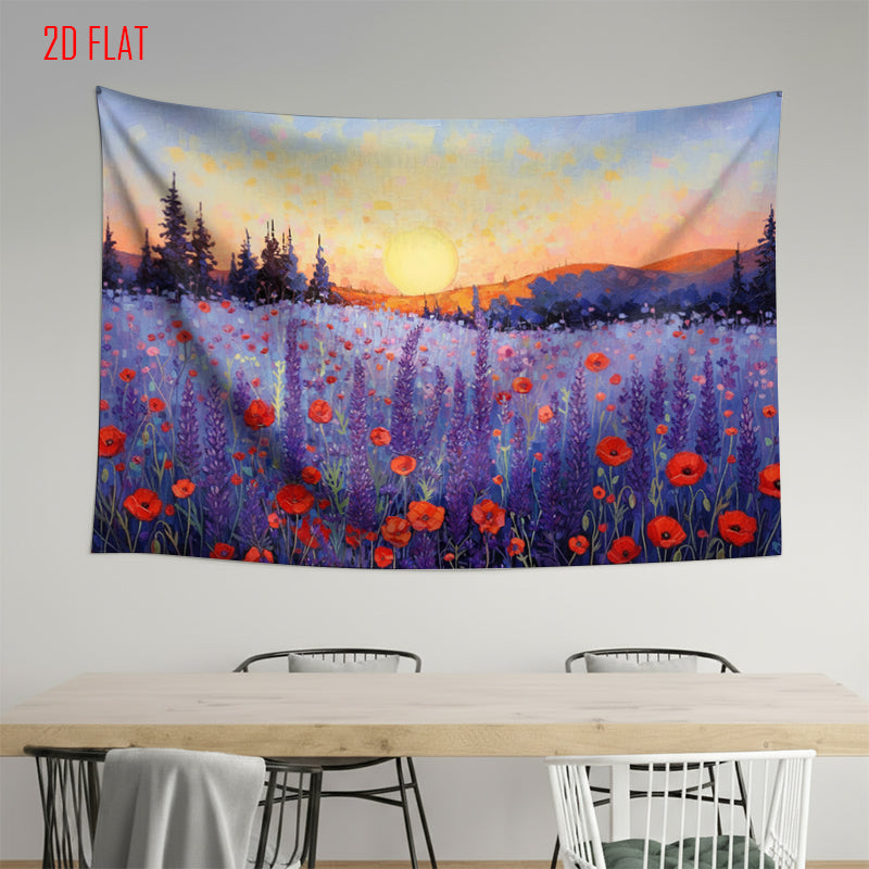 Purple Flower Sunset Background Cloth