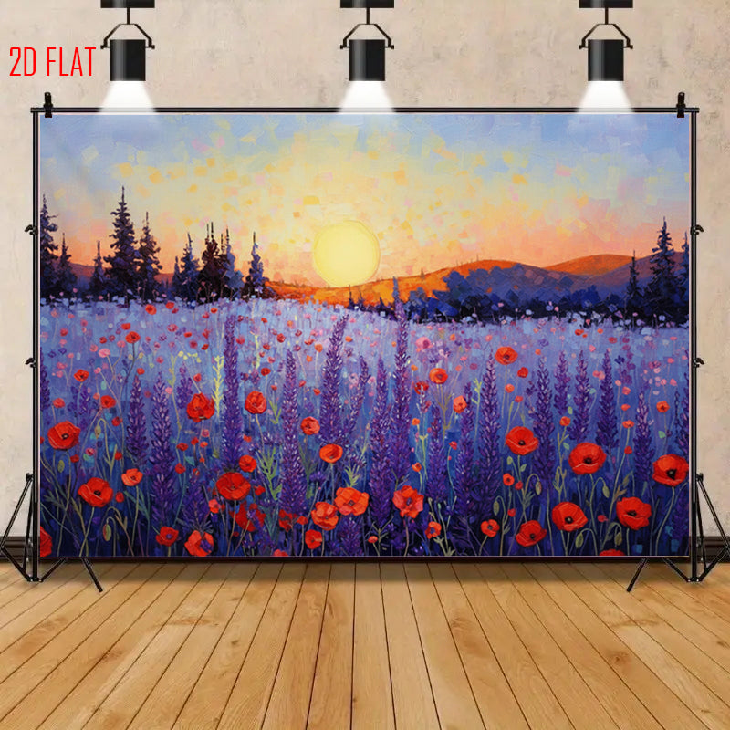 Purple Flower Sunset Background Cloth