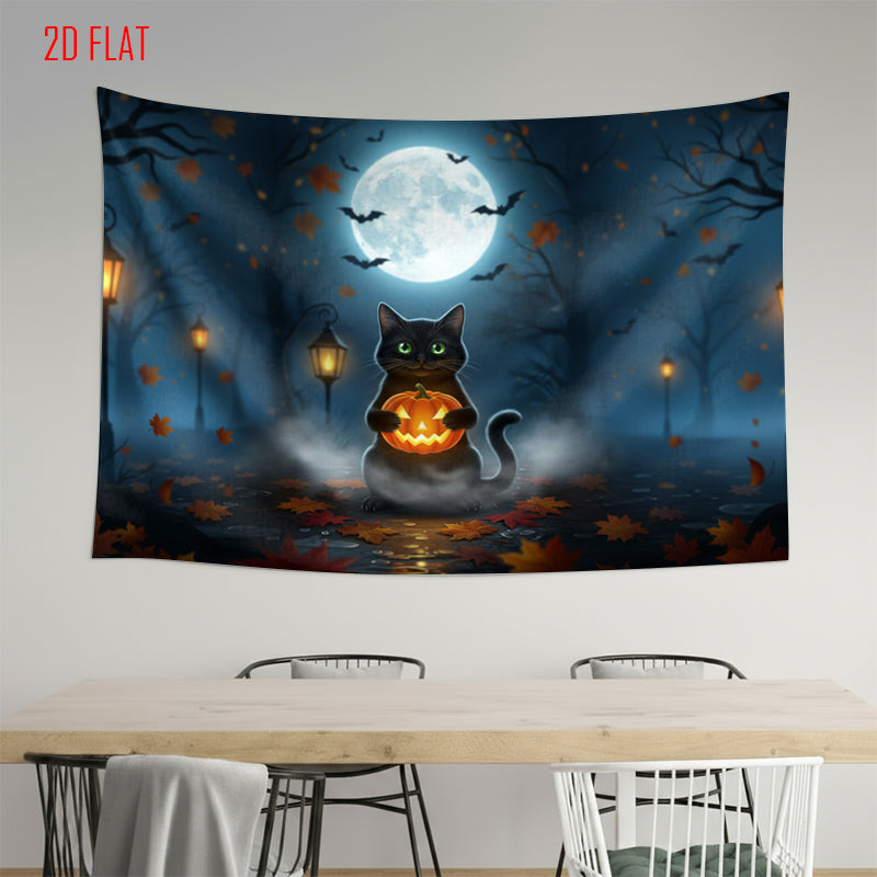 Halloween Cat Pumpkin Bkgd Cloth