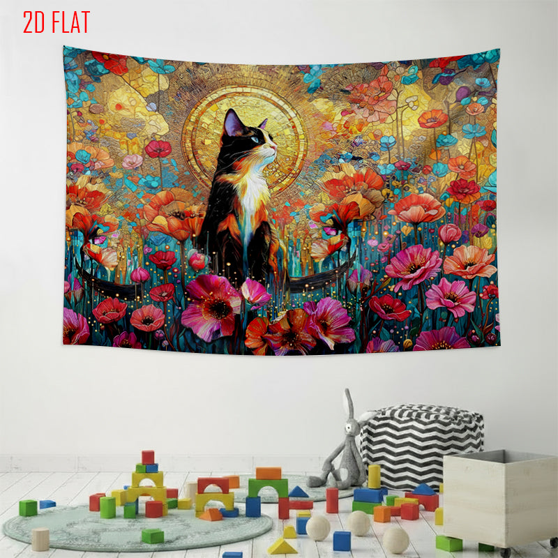 Flower Cat Art Bkgd Cloth