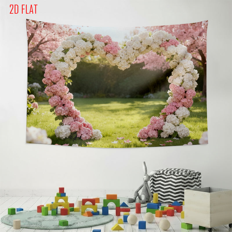 Flower Arch Cherry Bkgd Cloth