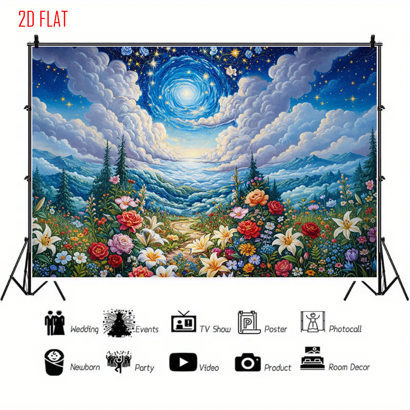 Starry Sky Forest Path Background Cloth