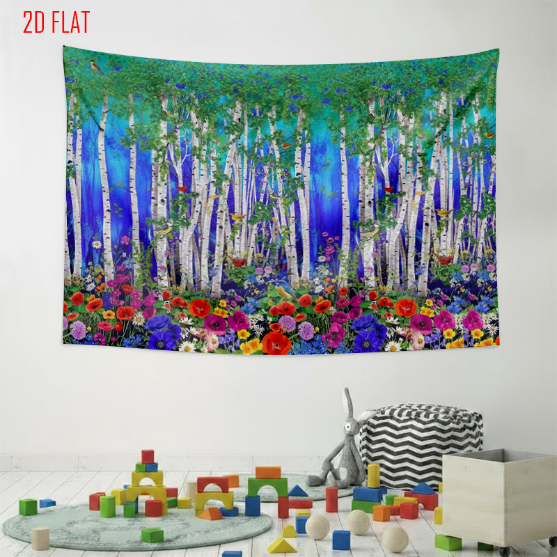 Blue Green Birch Bkgd Cloth