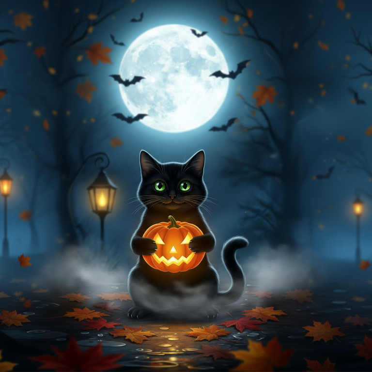 Halloween Cat Pumpkin Bkgd Cloth