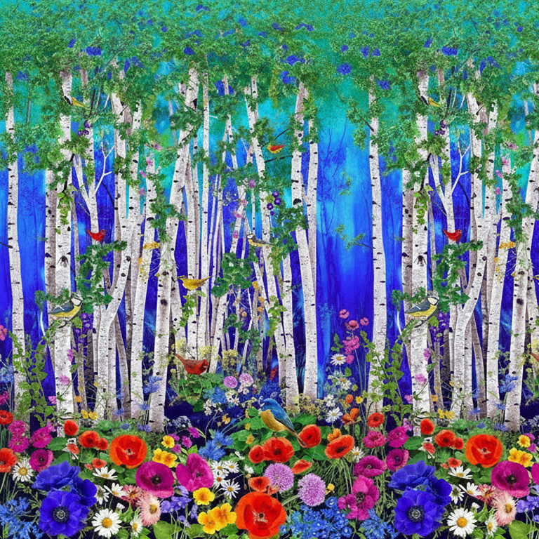 Blue Green Birch Bkgd Cloth