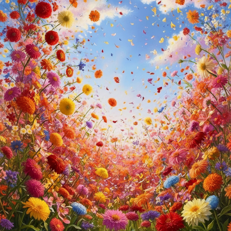 Flower Sea Blue Sky Background Cloth