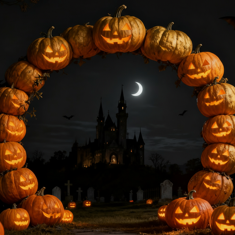 Halloween Pumpkin Castle Backdrop