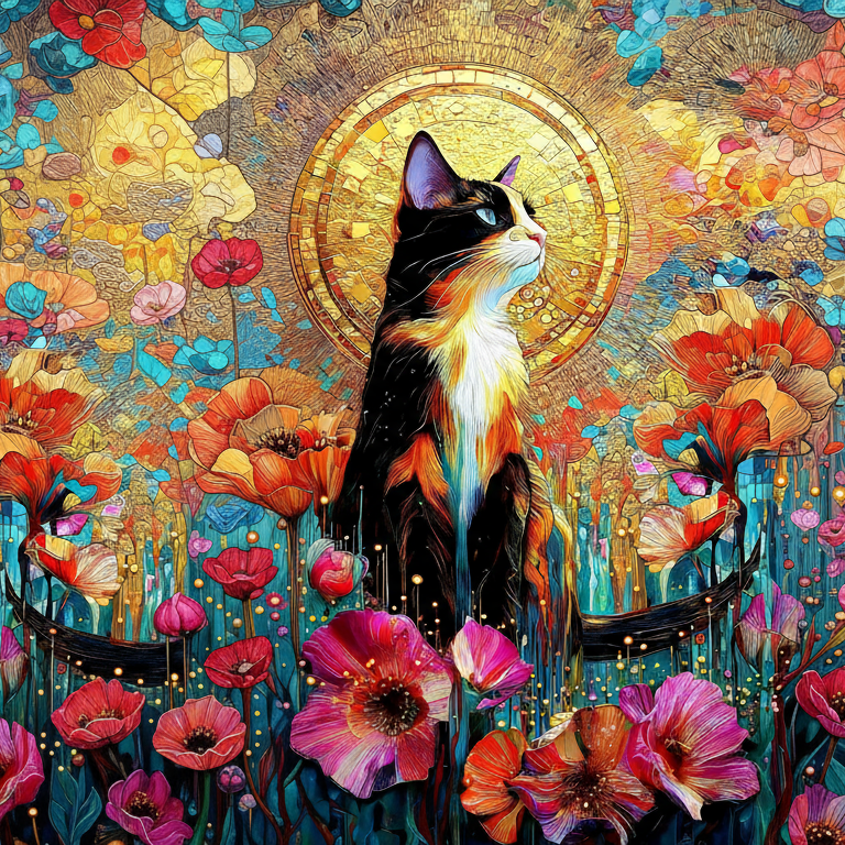 Flower Cat Art Bkgd Cloth