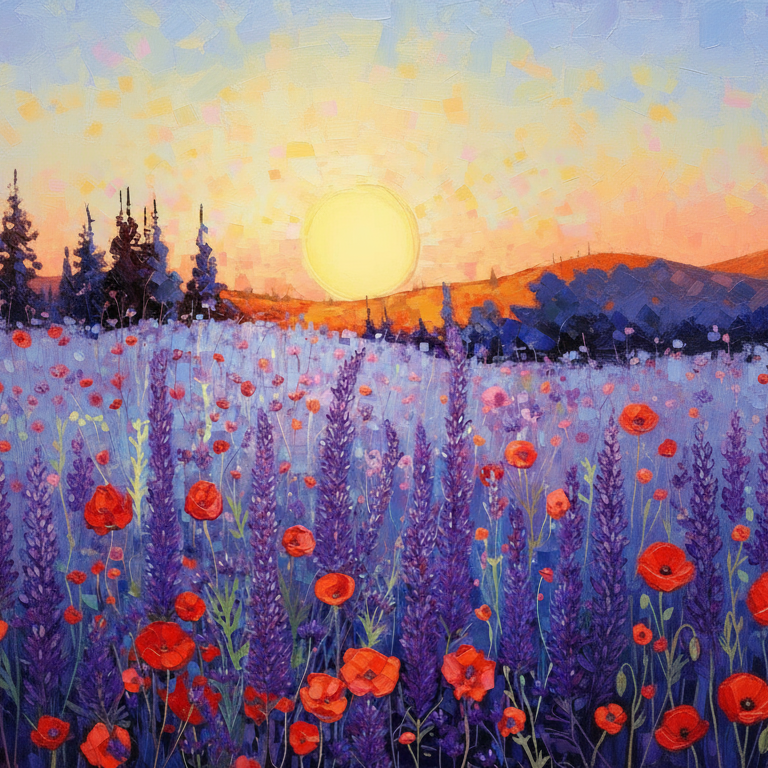 Purple Flower Sunset Background Cloth