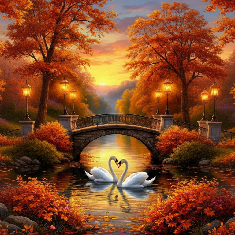 Autumn Swan Bridge Photo Background Cloth