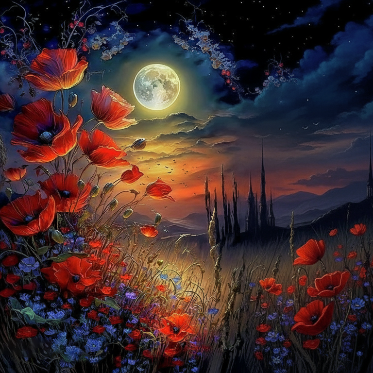 Moon Night Poppy Backdrop
