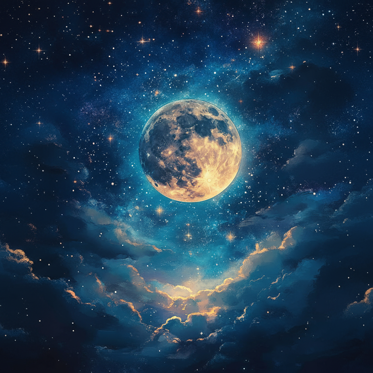 Starry Sky Full Moon Backdrop
