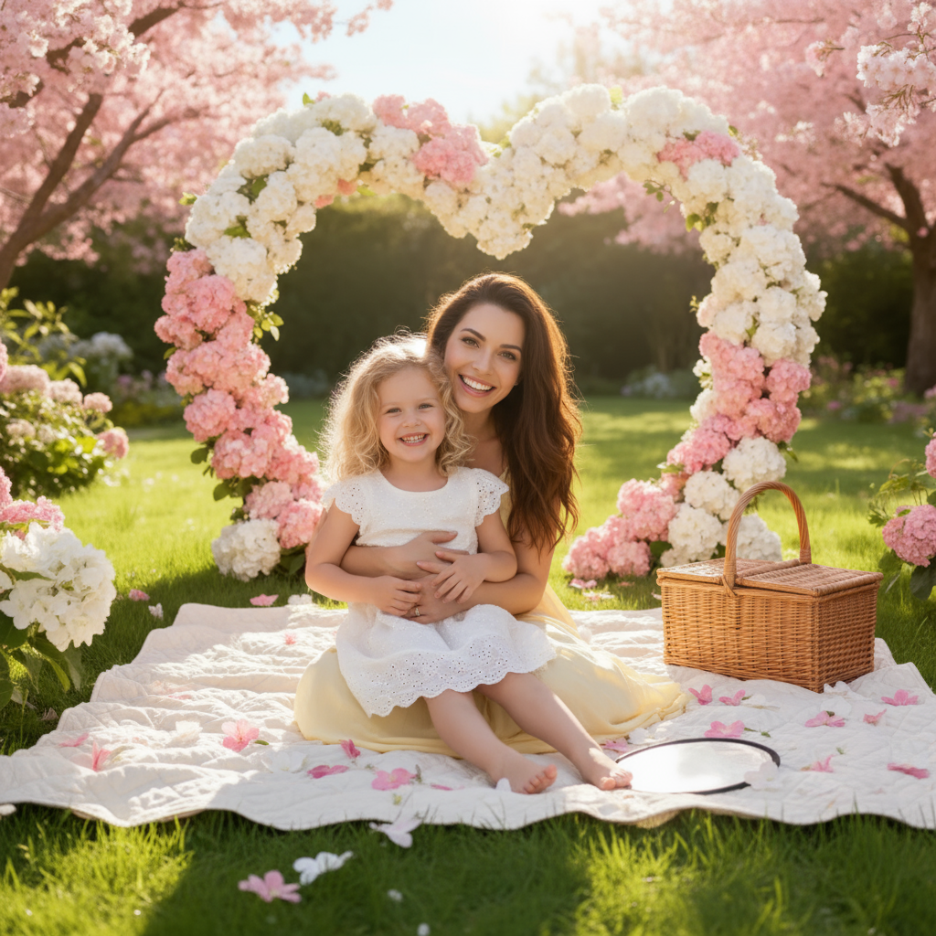 Flower Arch Cherry Bkgd Cloth