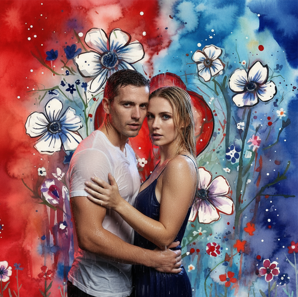 Red Blue Love Flower Background Cloth