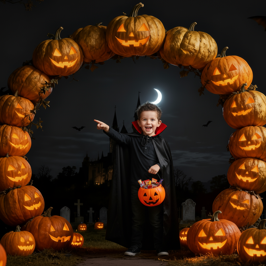 Halloween Pumpkin Castle Backdrop