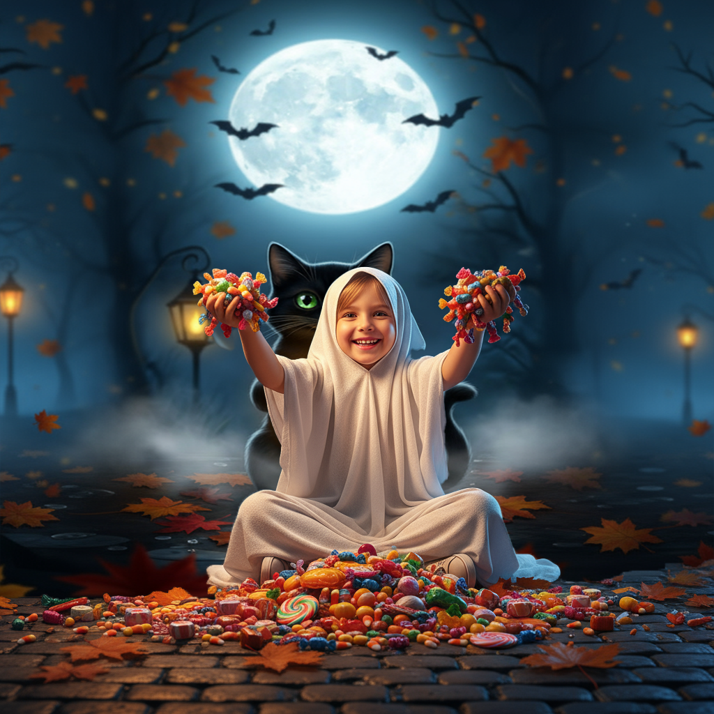 Halloween Cat Pumpkin Bkgd Cloth