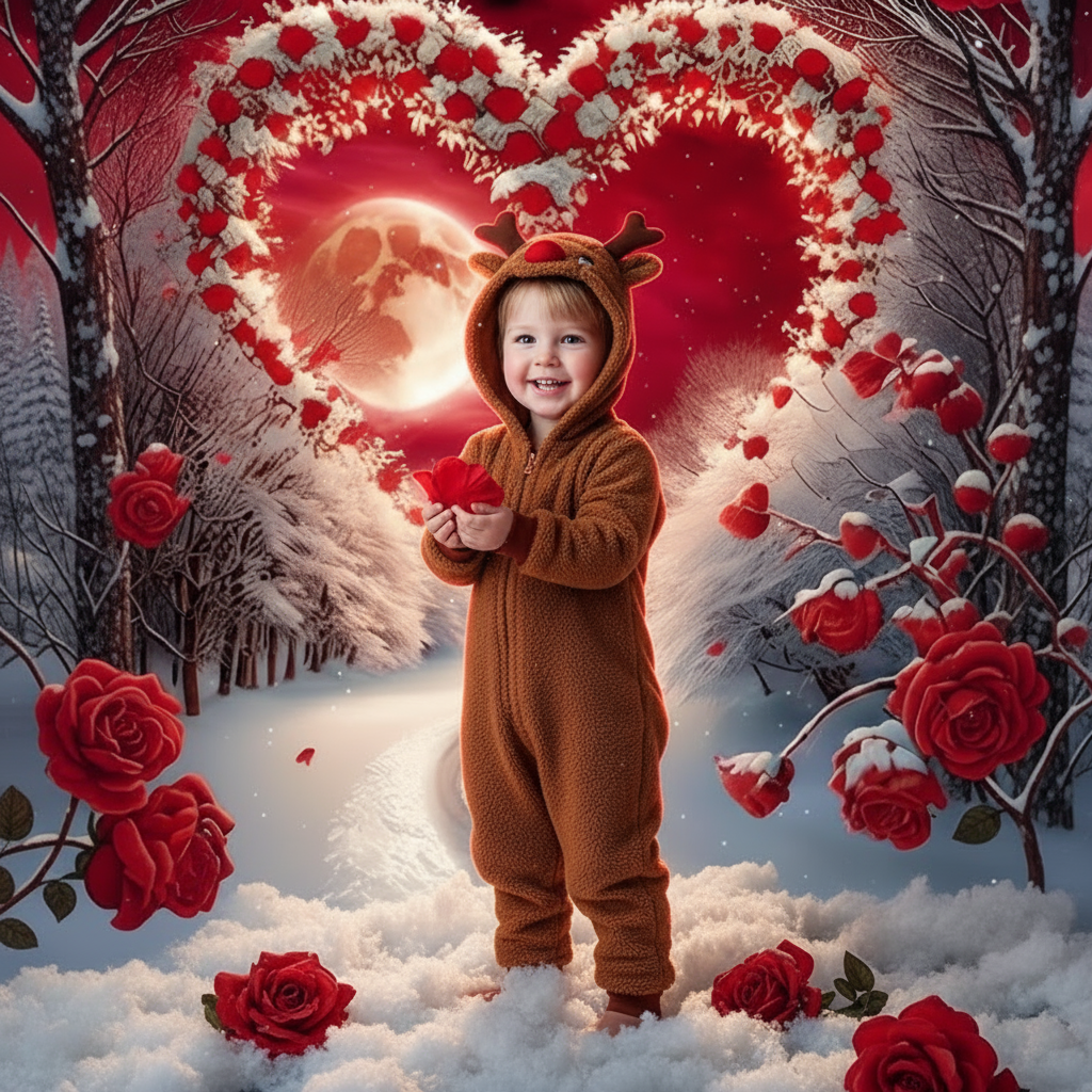 Snow Love Rose Bkgd Cloth