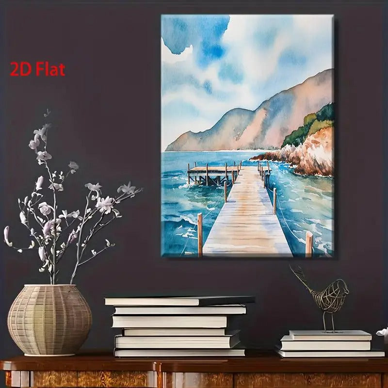 Watercolor Coastal Pier Painting