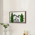 SENBOWE Deer Metal Wall Art With Moss Pine Trees